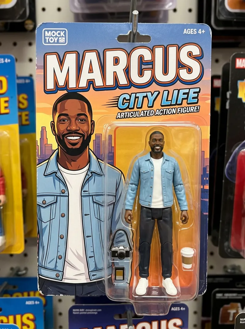Nano Banana 2.1 boxed figure of the man in the denim jacket