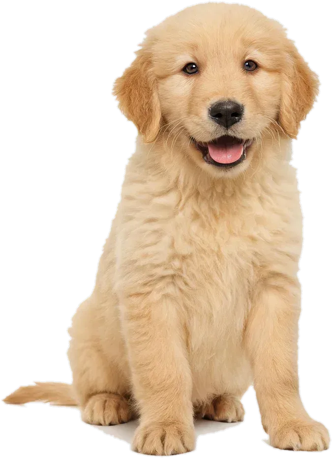 A golden puppy cutout with a transparent background