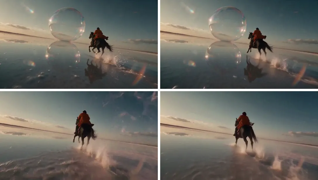 Four frames from the video in a grid, showing the moments just before and after the joins at 5 and 10 seconds