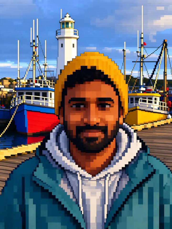 The chunky prompt on Seedream 5.0 Flash: a mosaic face over a still detailed harbor background