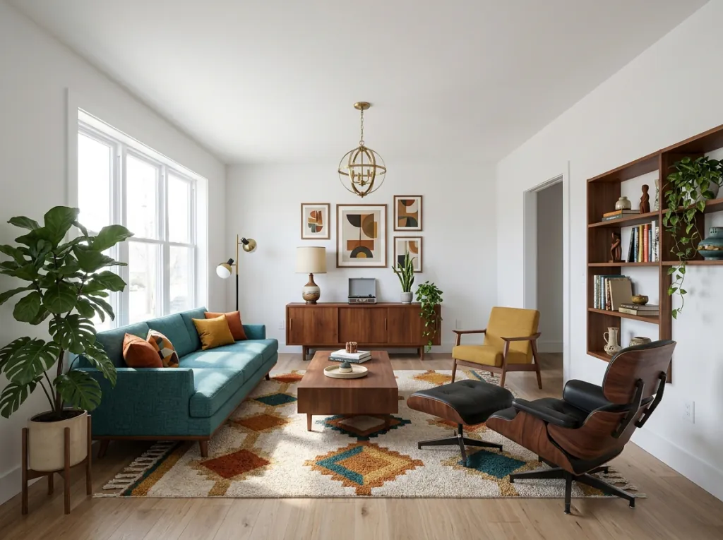 Living room · Mid-century · Staged