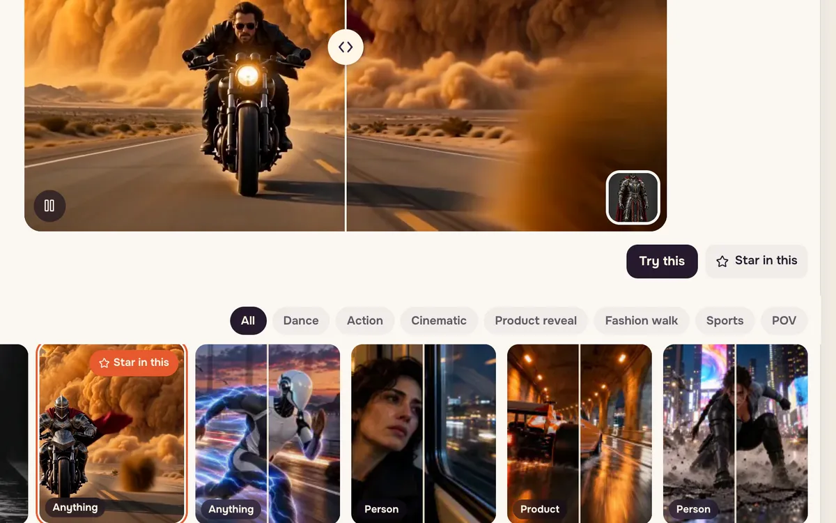 The Storm Rider clip selected in the motion library, showing the original rider and the swapped knight
