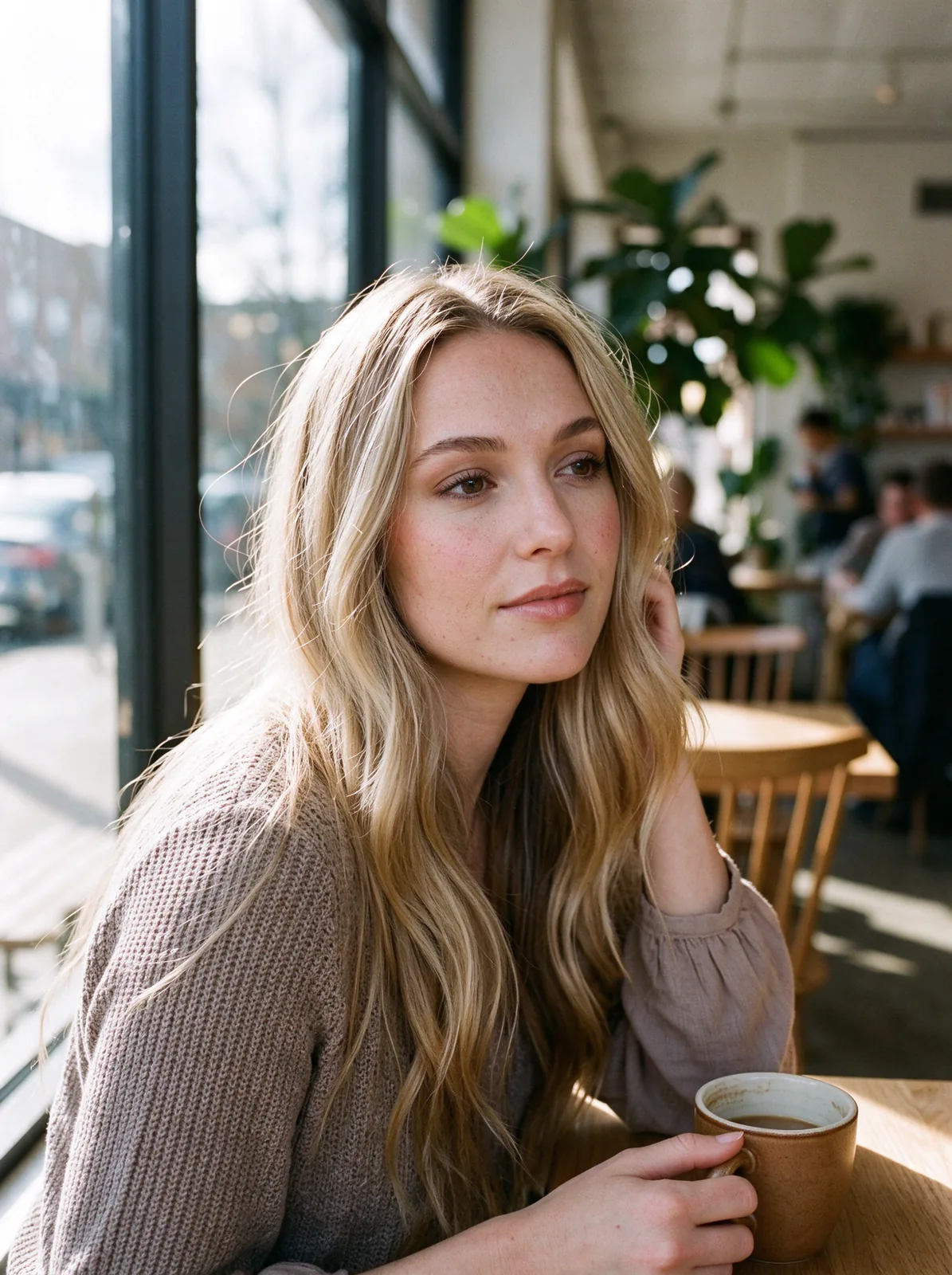 AI Realism Enhancer — Cafe portrait · Strong (After)