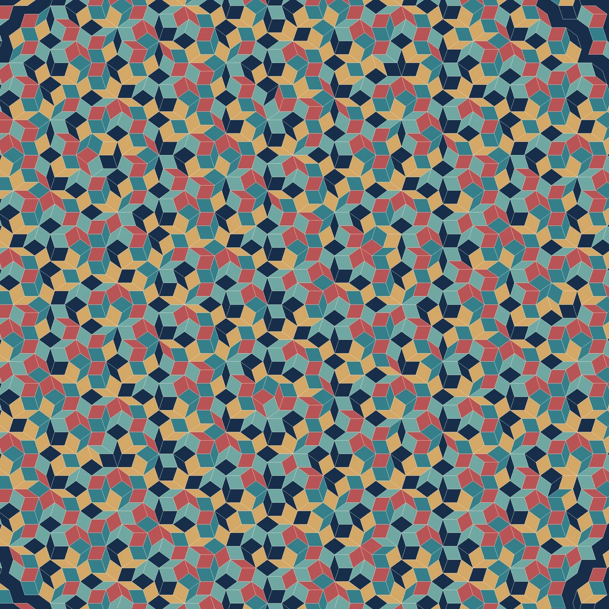 Nonrepeating arrangement of colored rhombi built from a five-grid geometric construction