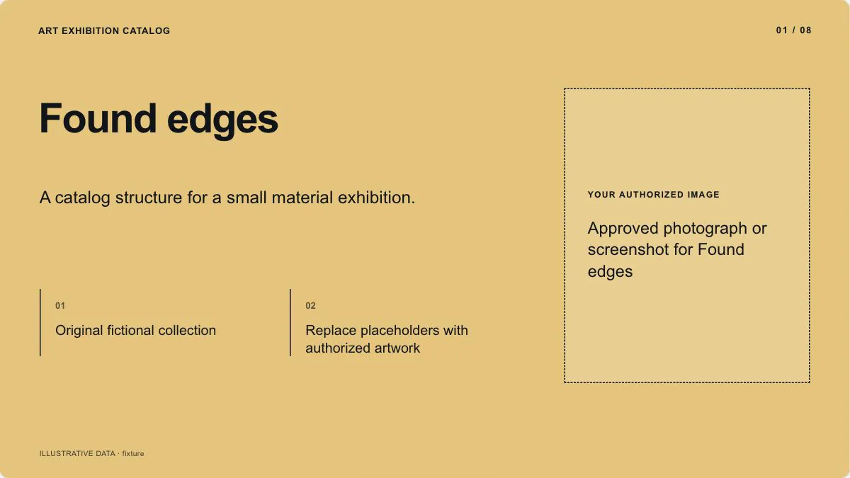 Art Exhibition Catalog sample, slide 1: Found edges