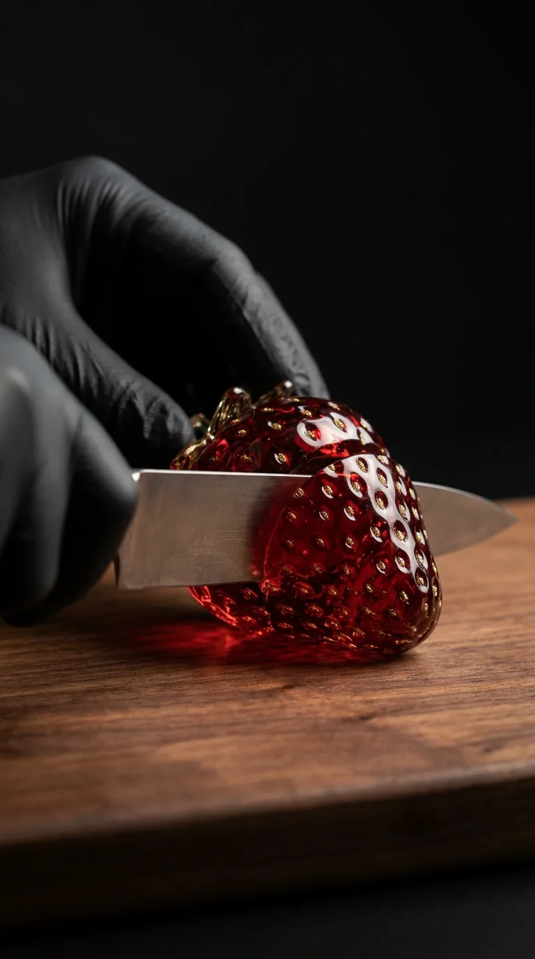 ASMR Satisfying Video Maker: Keyframe: glass strawberry before slicing
