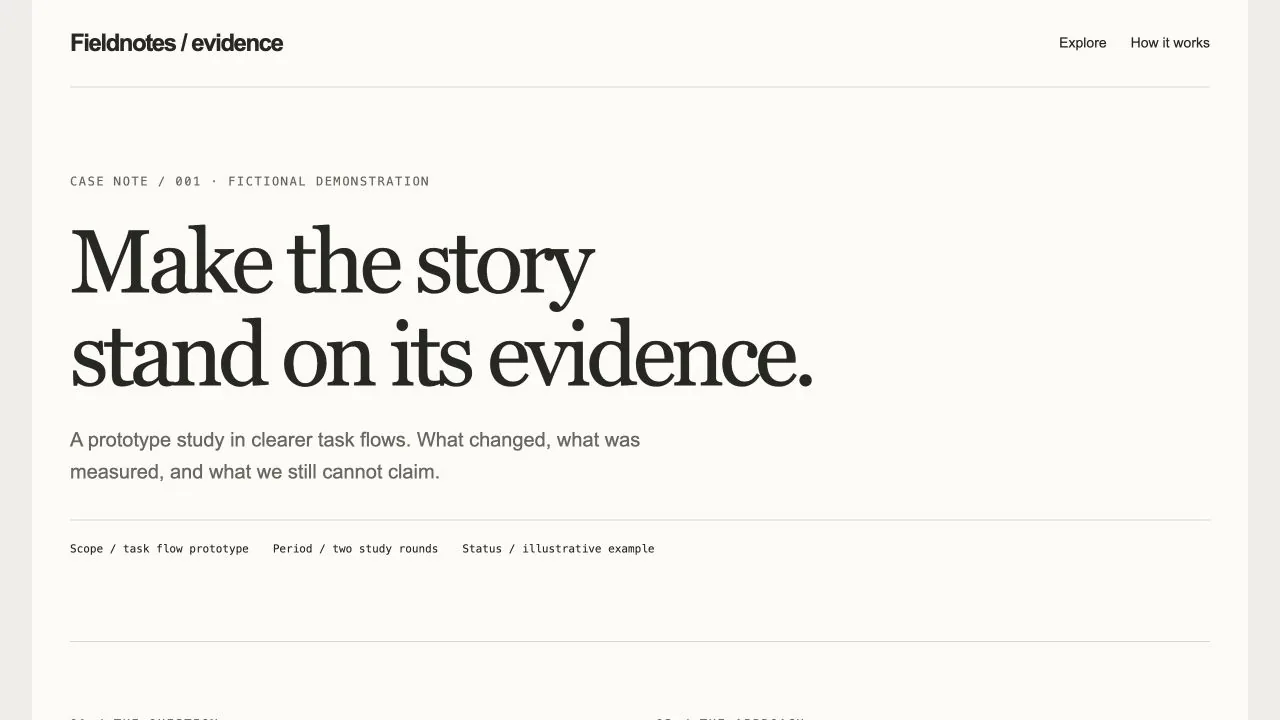 Case Study Website Template: first screen of the included example