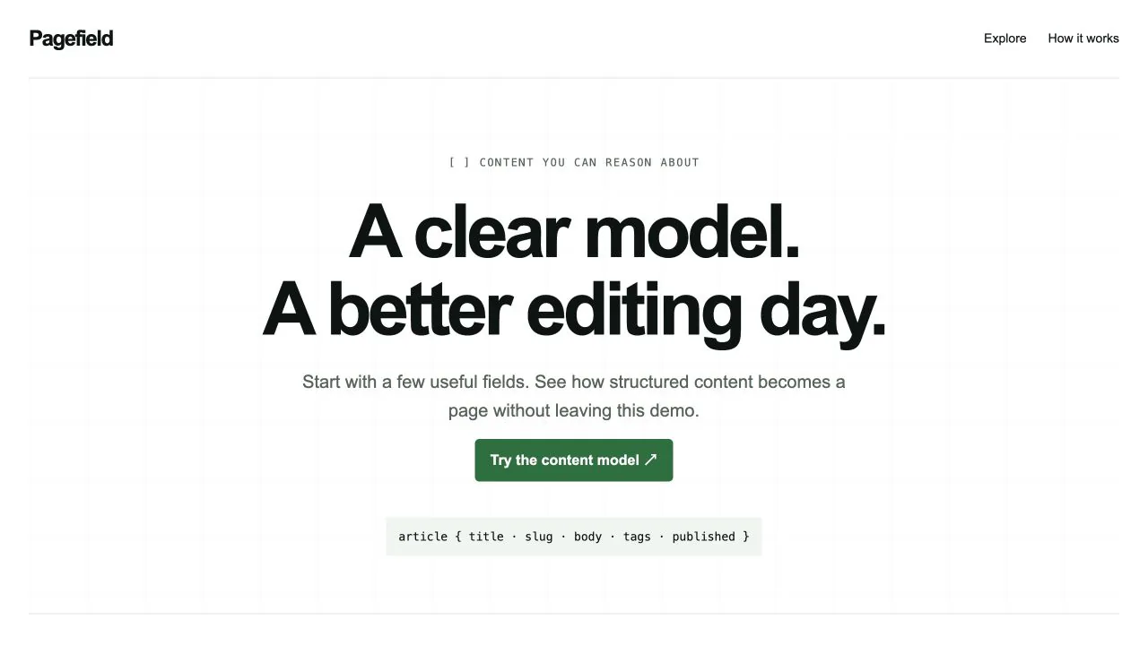 CMS Marketing Website: first screen of the included example