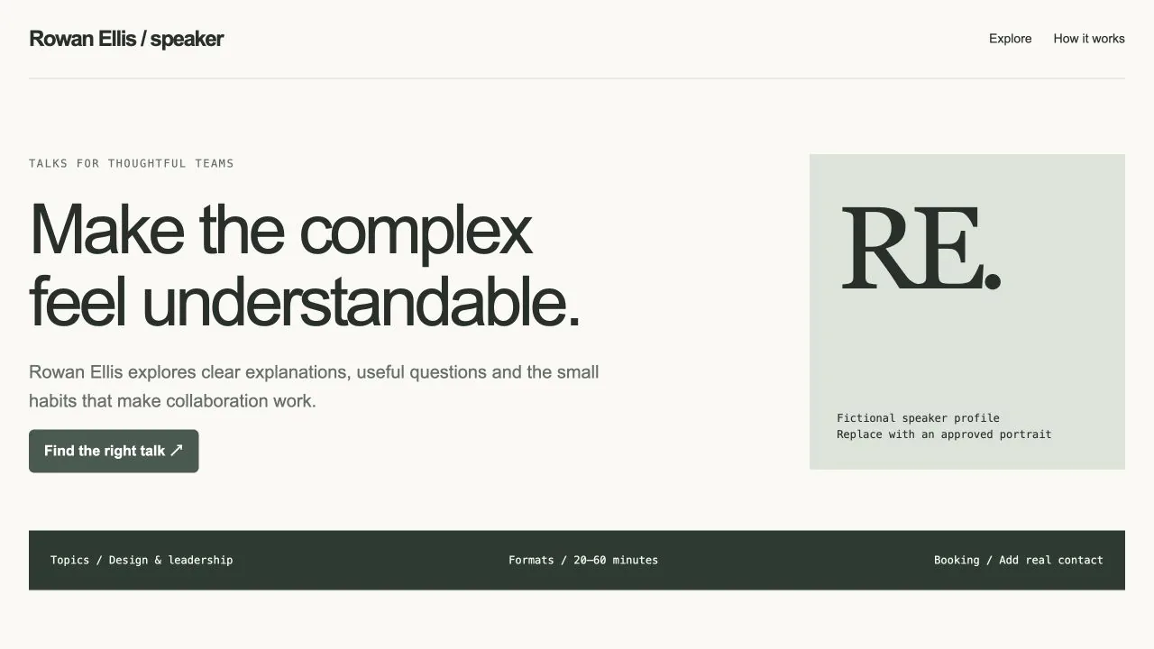 Conference Speaker Page: first screen of the included example