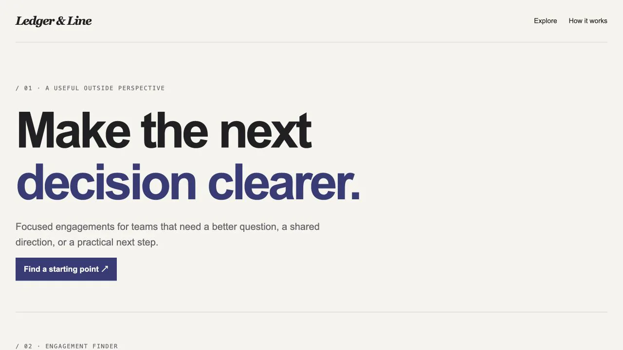 Consulting Website Template: first screen of the included example