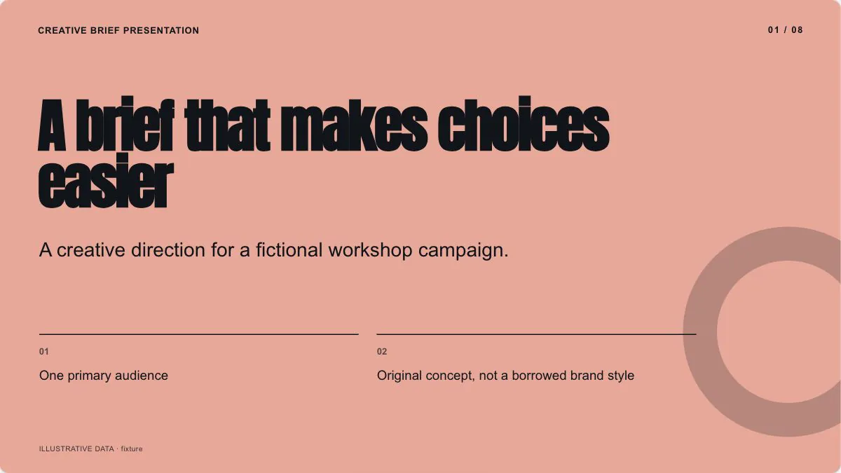 Creative Brief Presentation sample, slide 1: A brief that makes choices easier