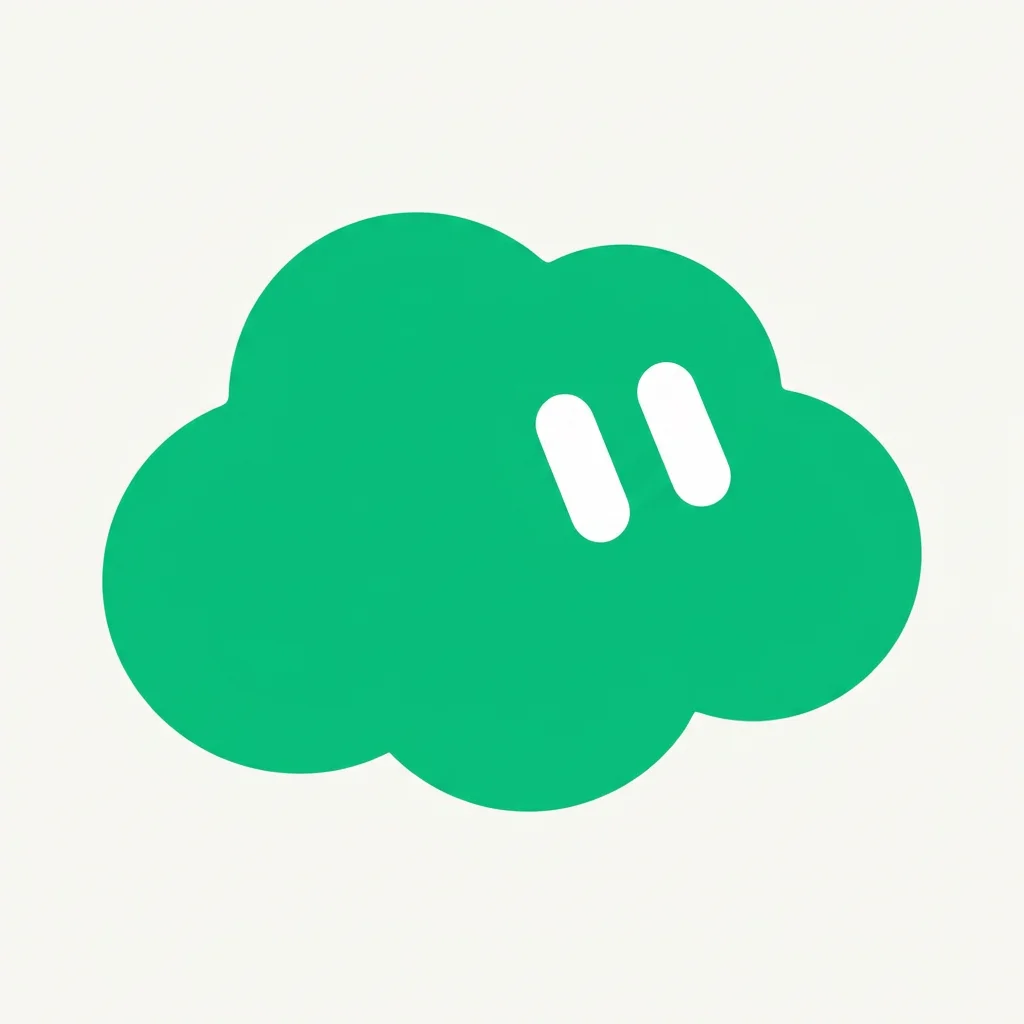 Flat mint-green cloud mascot with two tilted white capsule eyes on a warm white background