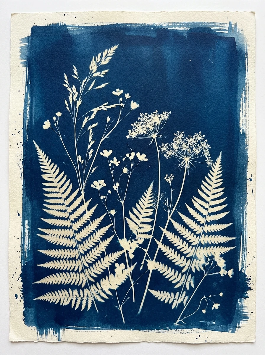 Cyanotype Botanical Print: original generated sample artwork; concept preview