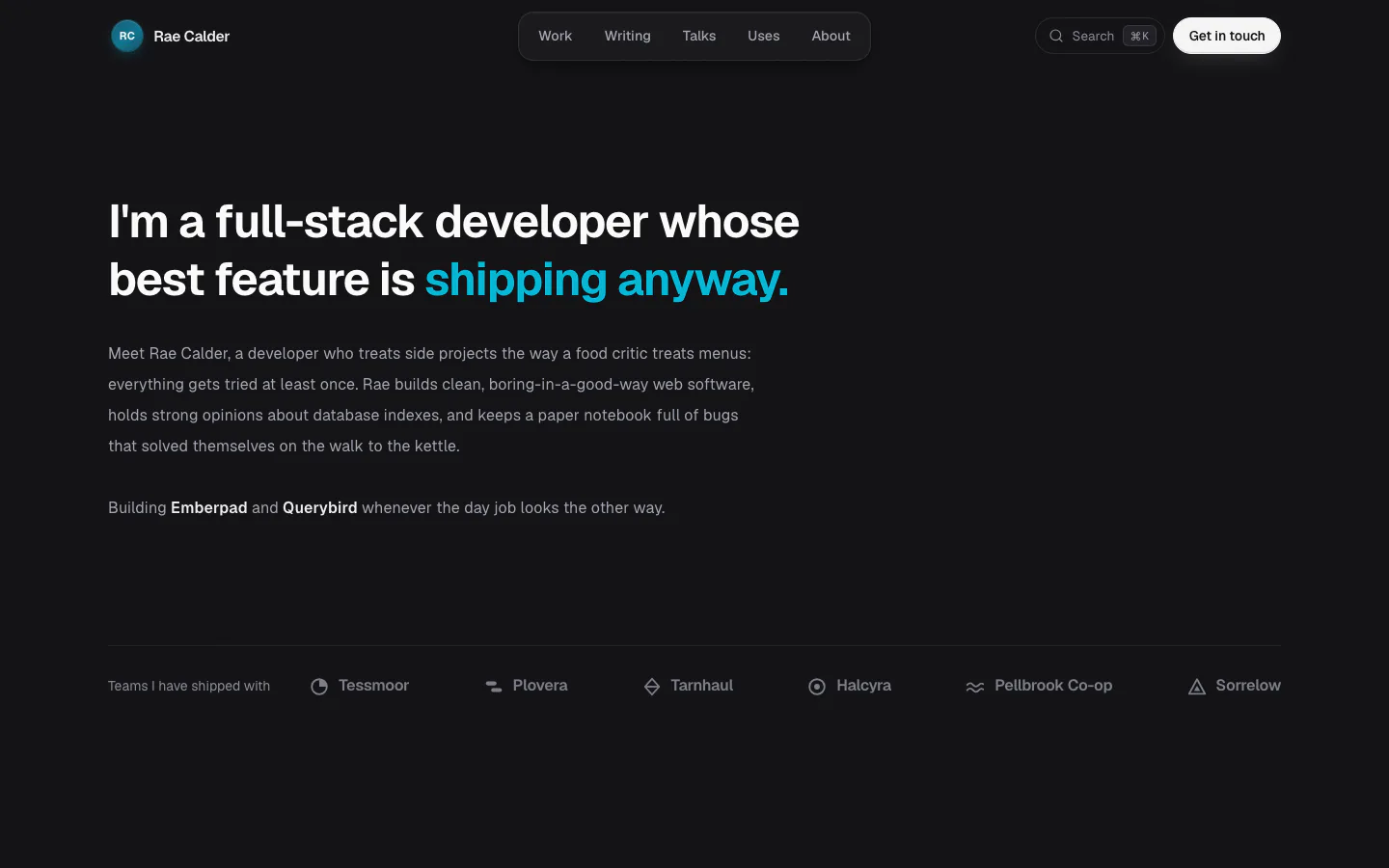 Developer Portfolio Website: first screen