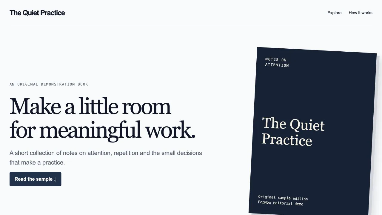Ebook Landing Page: first screen of the included example