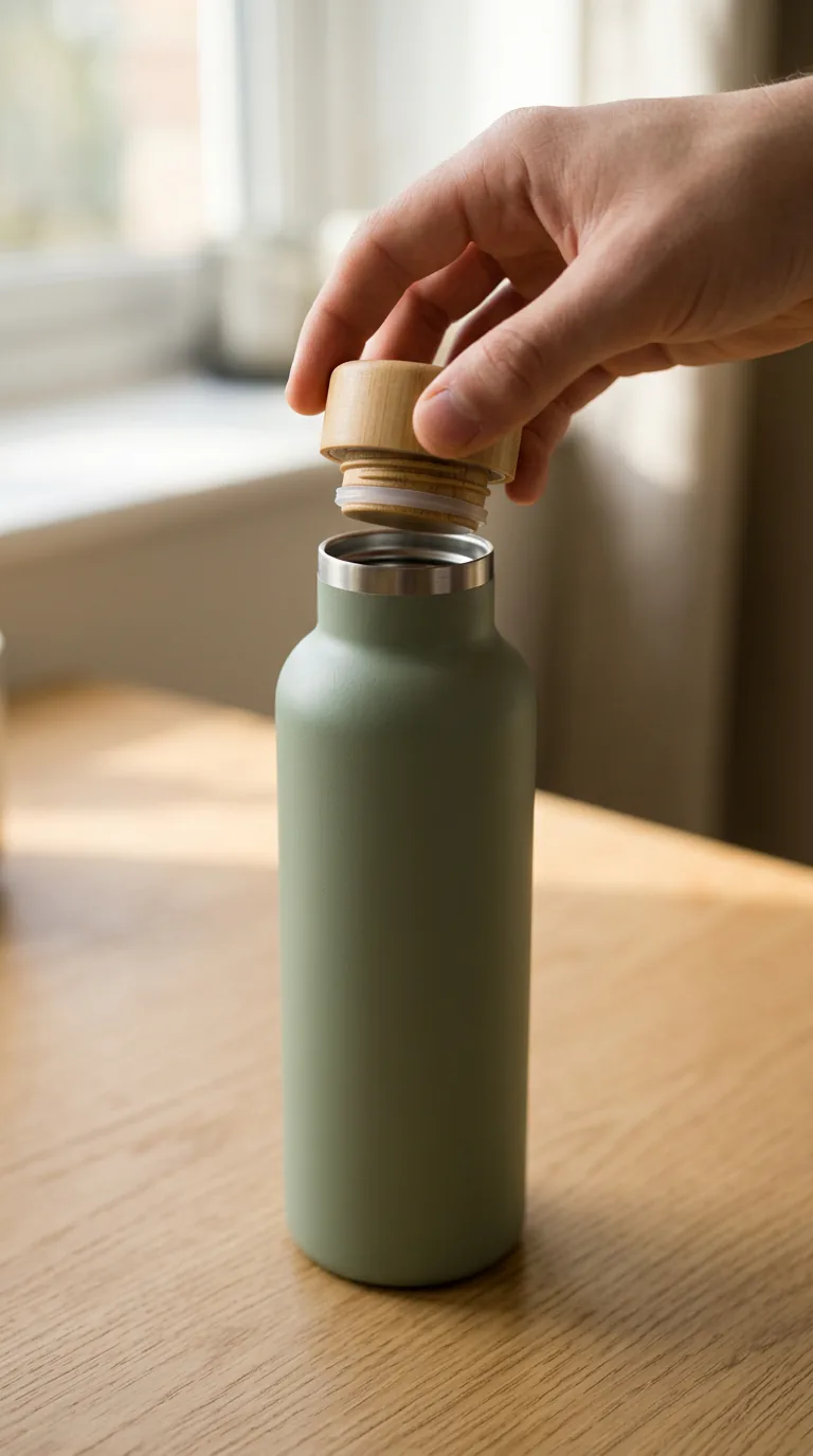 Faceless Product Ad Maker: Keyframe: hand unscrewing the bamboo cap