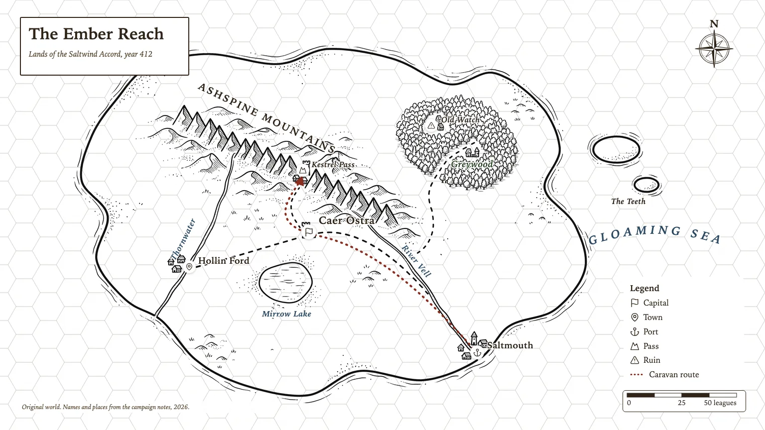 Print-friendly black line version of the same map with the same names, symbols and legend