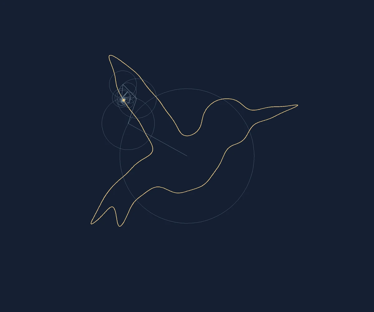 Reconstructed bird contour with Fourier epicycle circles