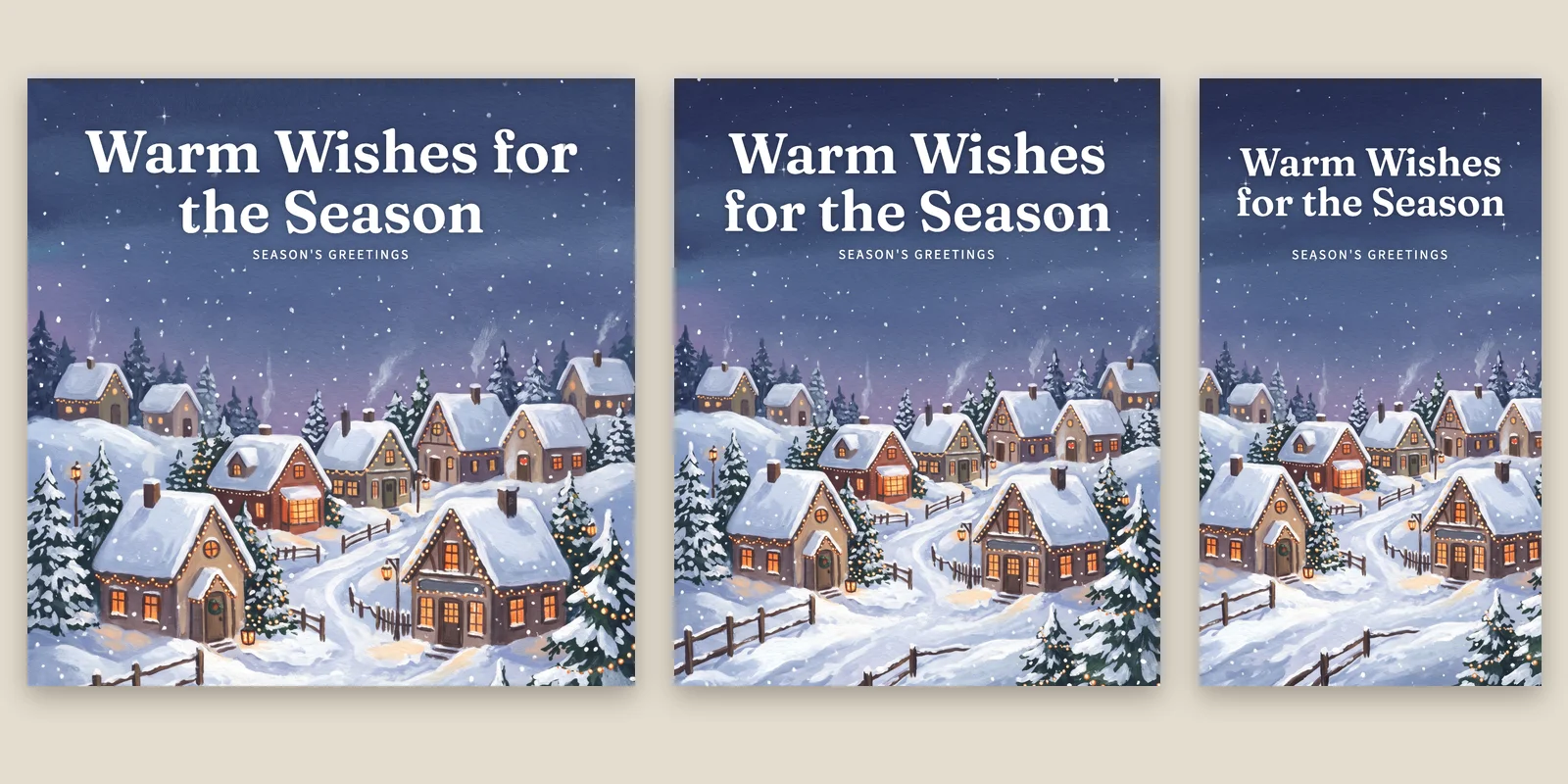 The same Warm Wishes for the Season card as square, portrait post and story social images