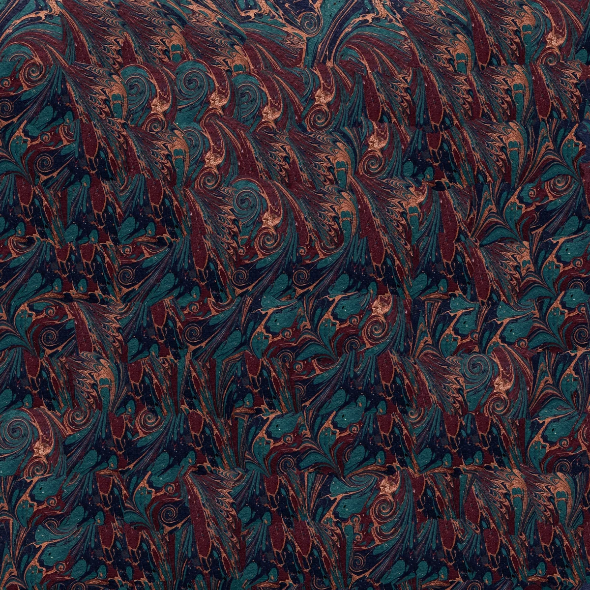 Dark teal and copper marbled texture assembled from locally matched image patches