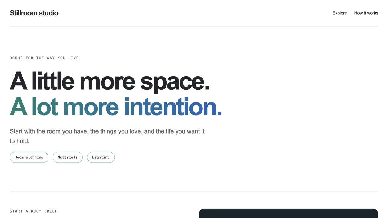 Interior Design Website Template: first screen of the included example