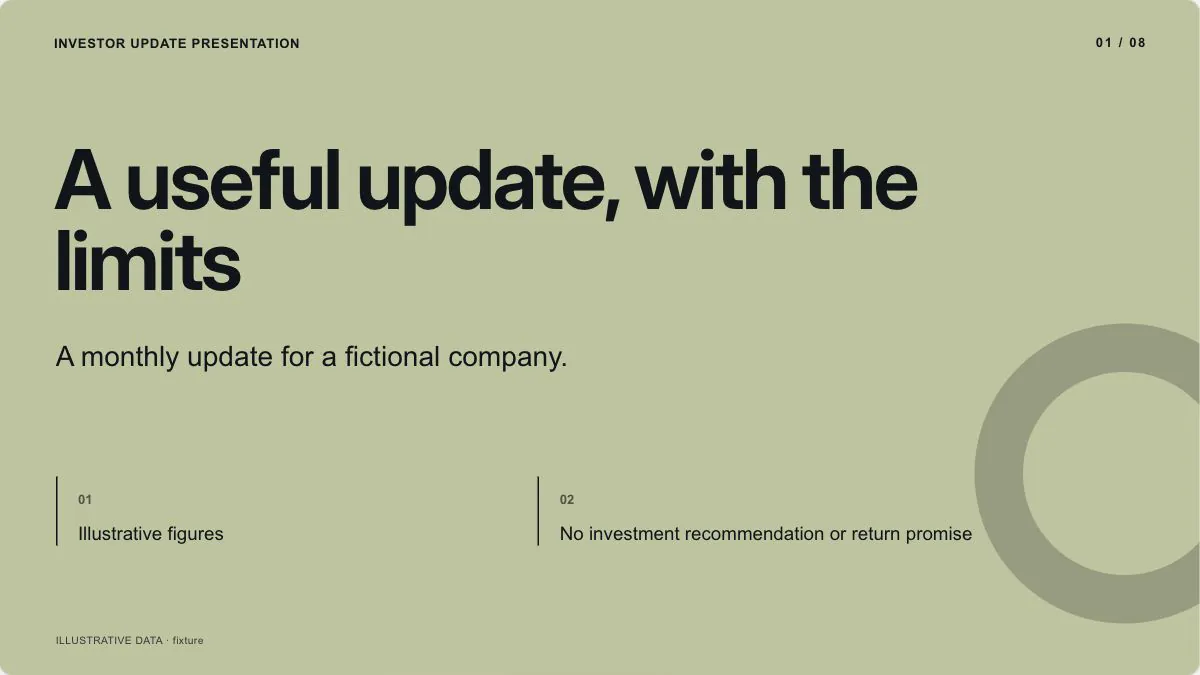 Investor Update Presentation sample, slide 1: A useful update, with the limits