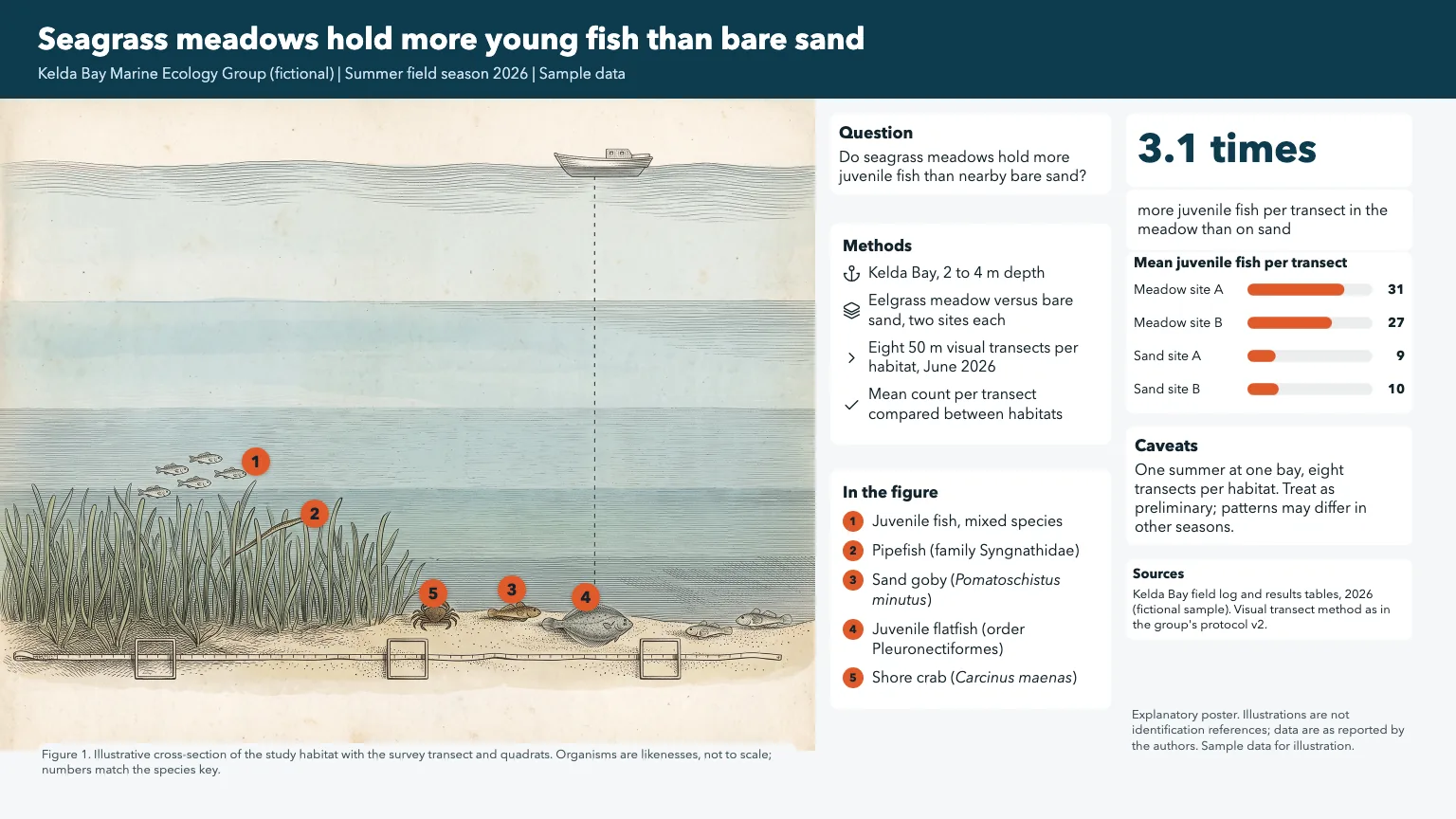 Same poster with the habitat drawn as a hand-tinted engraved natural history plate