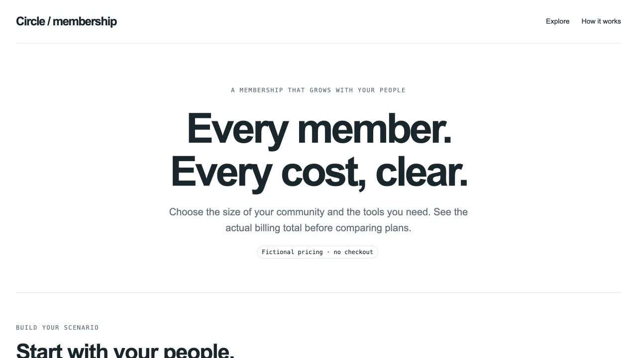 Membership Pricing Calculator: first screen of the included example