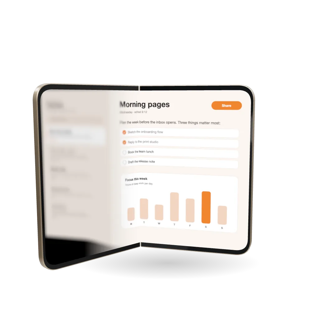 Half-open foldable phone on a transparent background