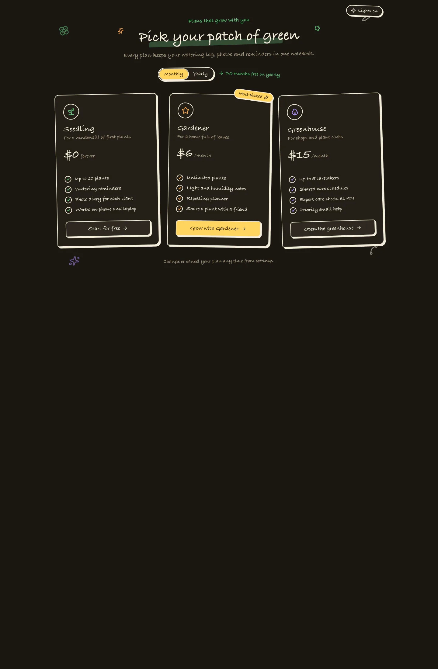 Hand-Drawn Pricing Section: full page