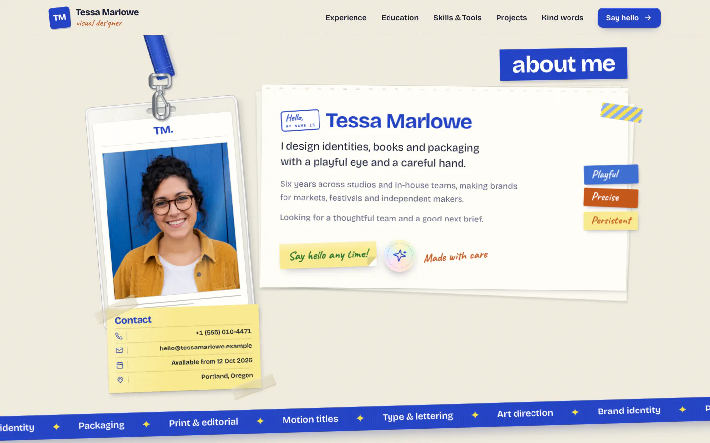 Scrapbook Resume Website: first screen