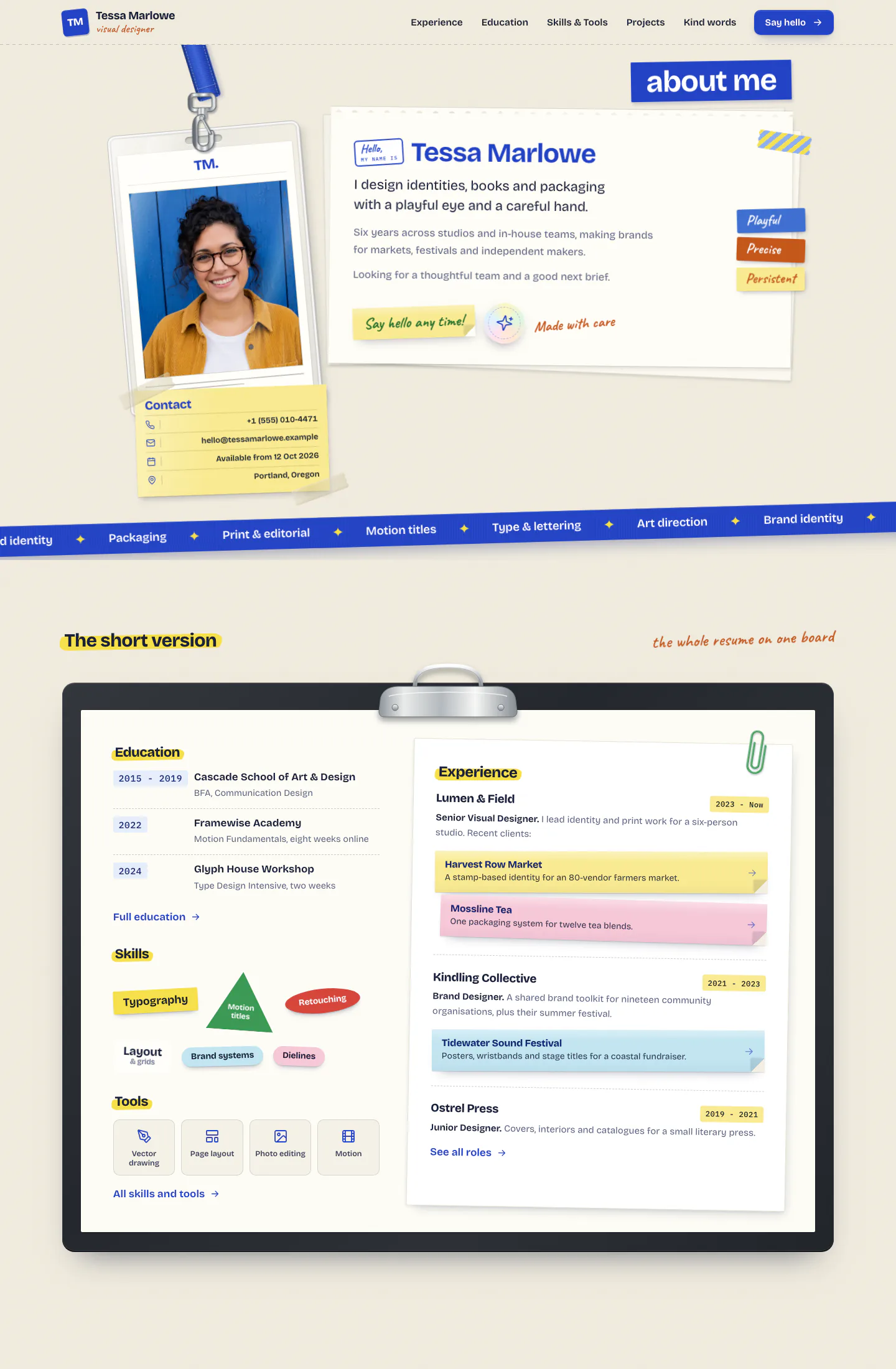 Scrapbook Resume Website: full page