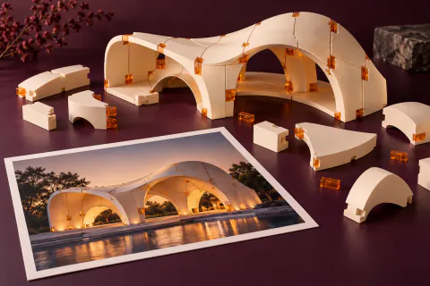 Originelles Konzept einer modularen Architektur als Darstellung von Anwendungskomponenten; keine Together-AI-Oberfläche und kein tatsächliches Generierungsergebnis