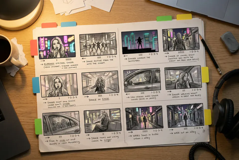 パートごとにまとめた 12 コマの MV 絵コンテ