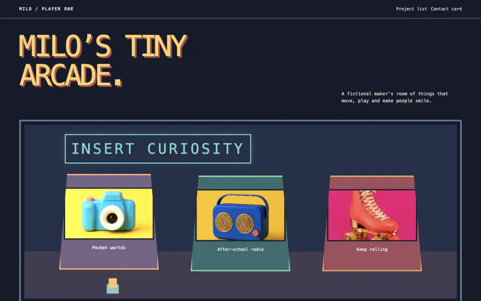 Arcade Personal Website: actual desktop example