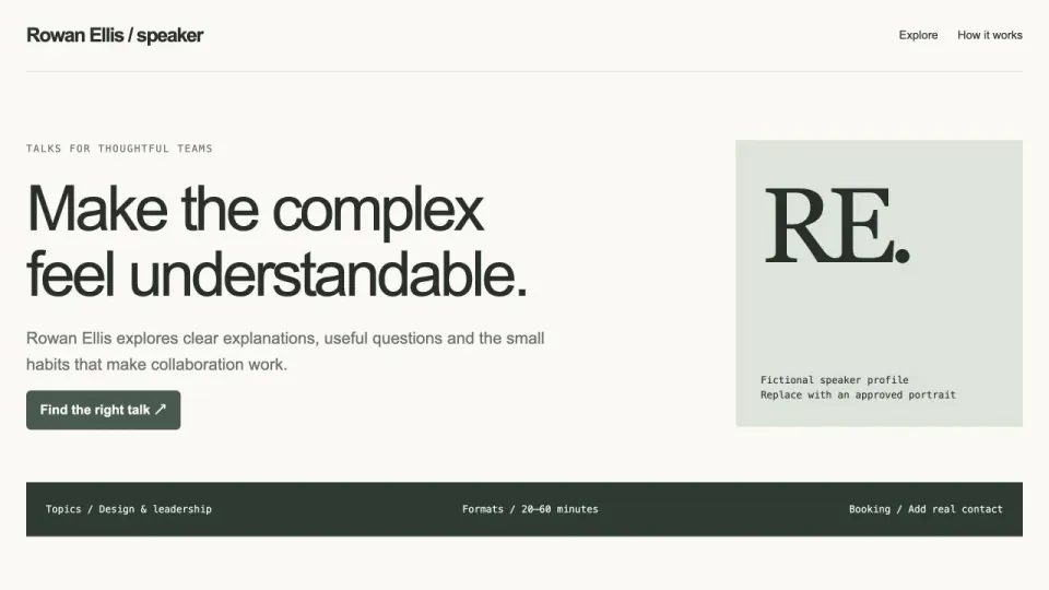 Conference Speaker Page: original interactive template preview