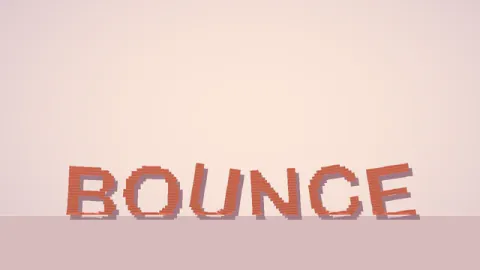 The word BOUNCE becomes readable after its deformable letter bodies land. Original 8-second rendered example.