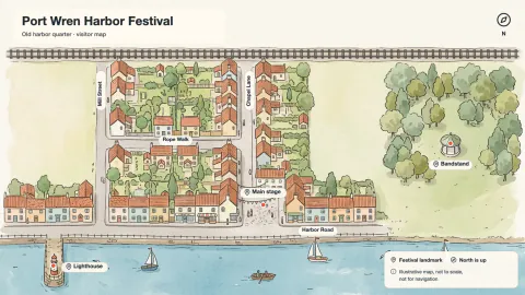Illustrated City Map: three styles of one fictional map