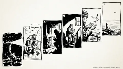 Ink Sketch Storyboard: three lettered pages