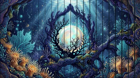 A prism-like transition reveals an illustrated moonlit forest scene. Original 8-second rendered example.