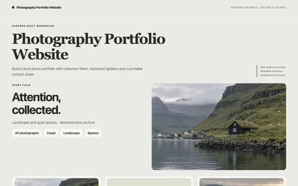 An illustrative photo collection with locally bundled licensed demonstration images — working example