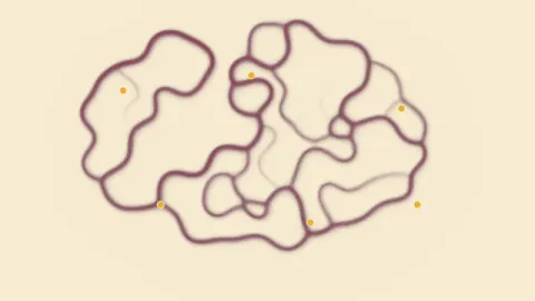 Sensing agents produce branching trails around a group of food targets. Original 8-second rendered example.