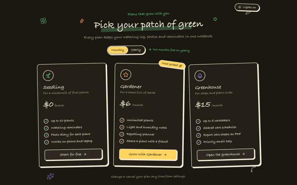 Hand-Drawn Pricing Section: starter template