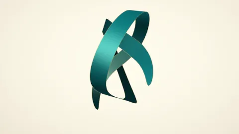 A shaded ribbon curves through a spatial knot with visible crossings. Original 8-second rendered example.