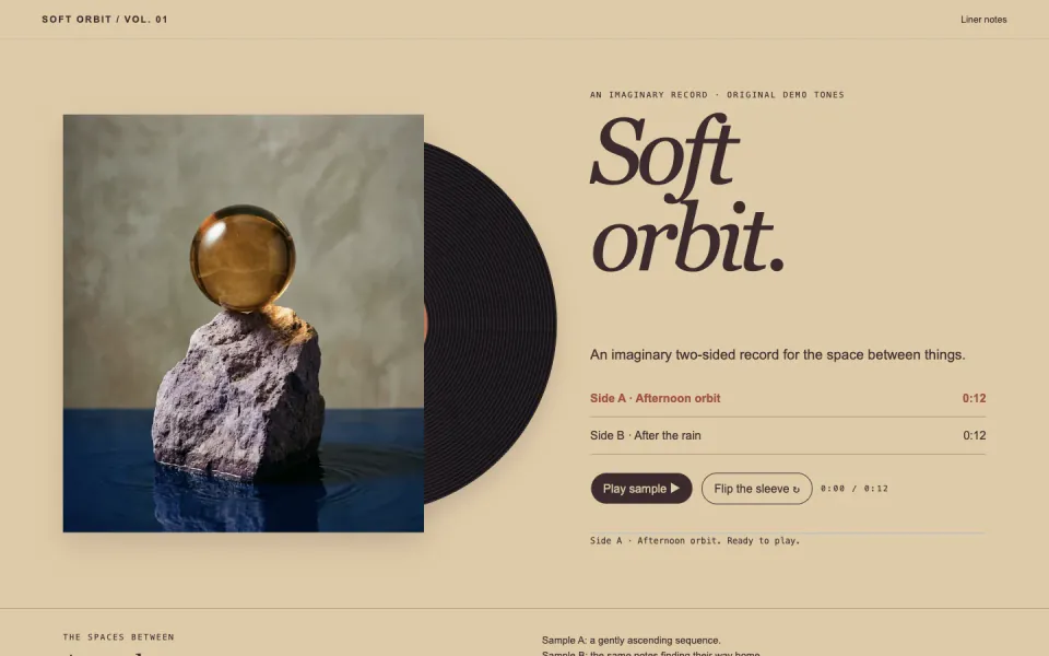 Vinyl Record Microsite: actual desktop example