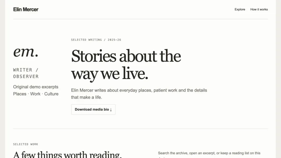 Writer Portfolio Website: original interactive template preview